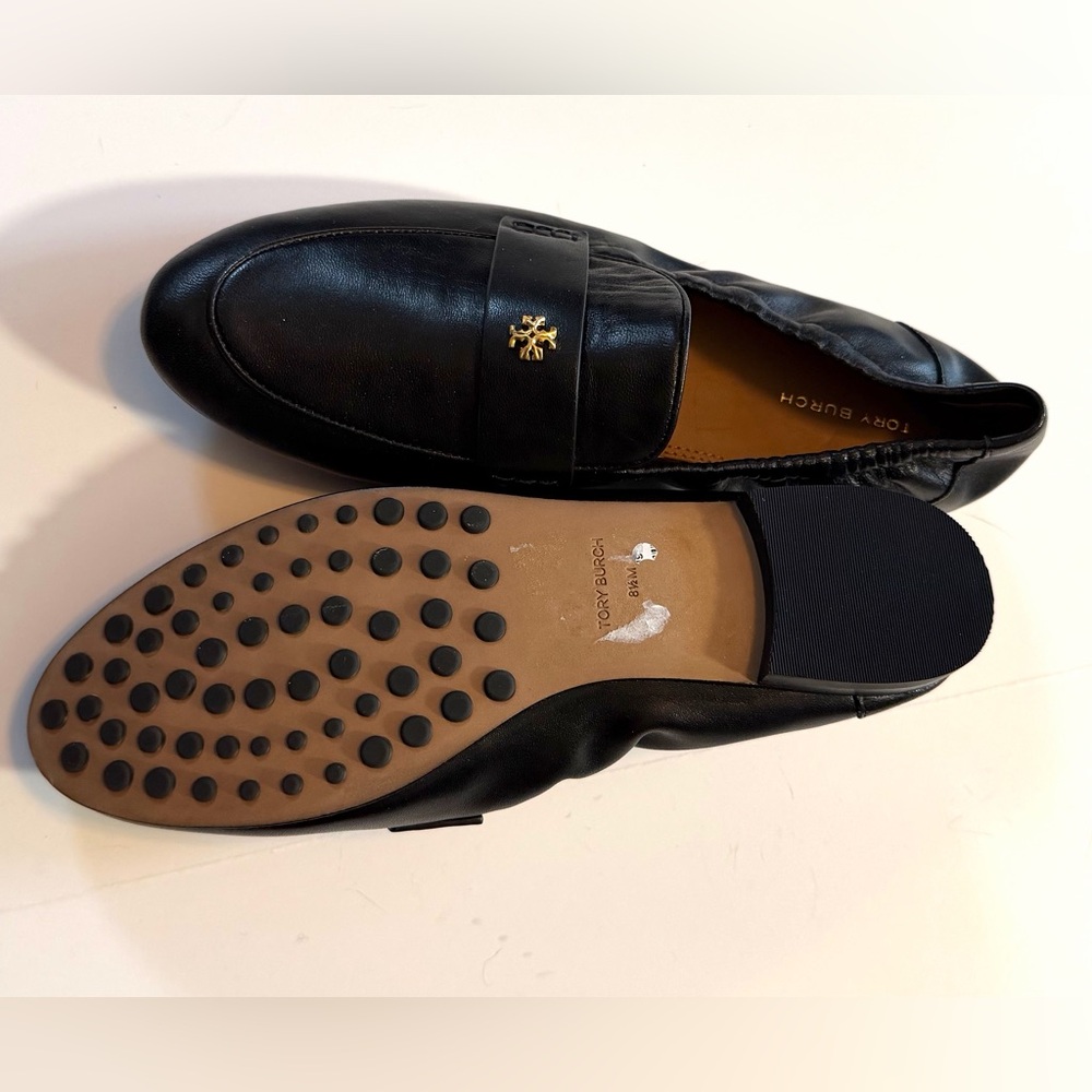 Tory Burch Black Leather logo ballet Loafers - Picture 6 of 9